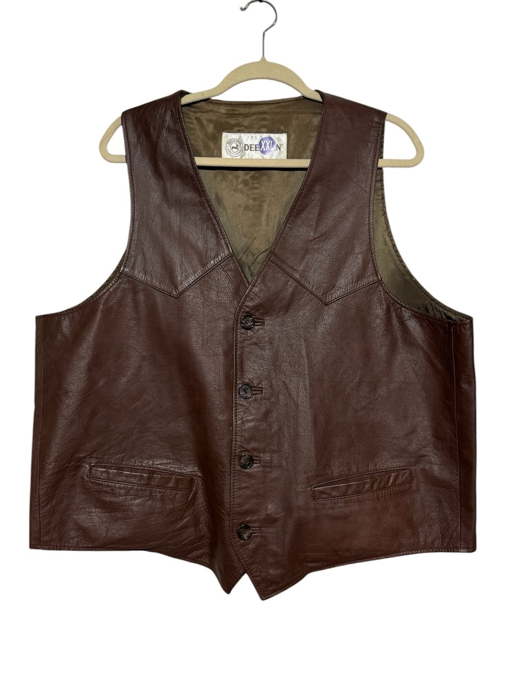 Deerskin Vintage Brown Leather Vest Men Size XXL Western Festival Rodeo Cowboy